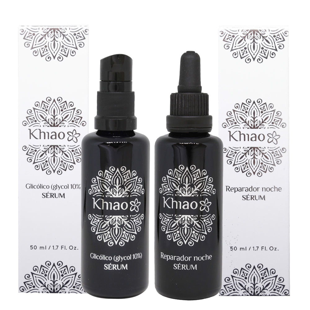 Khiao - Glycol und Night Repair Serum 2 x 50 ml - Gesichtspflege - Fruchtsäure - Nachtserum - Anti Aging